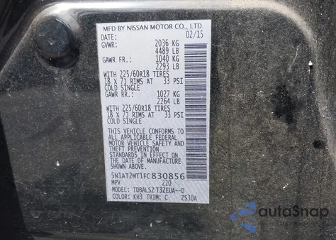 2015 Nissan Rogue Sl из США, поврежденный, VIN 5N1AT2MT1FC830856